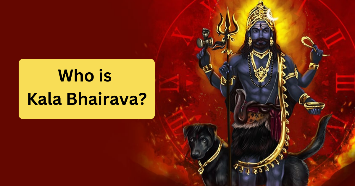 Picture of Kala Bhairava, the God of Time, with a snake sitting on a Dog