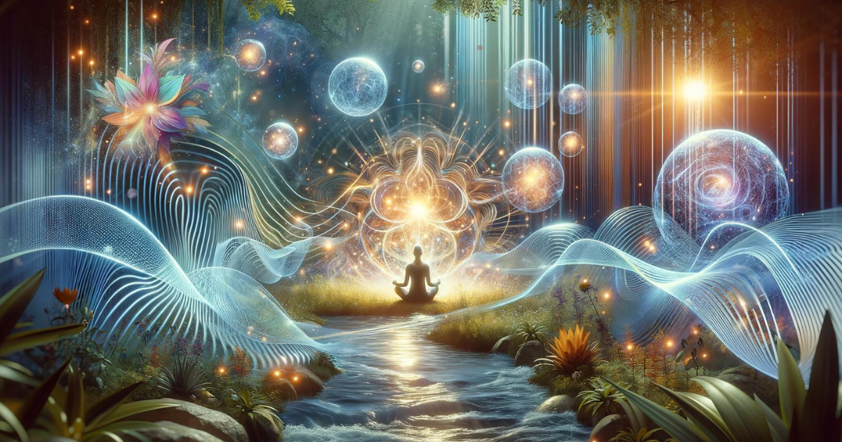 the image captures a serene and energizing environment ideal for depicting the concept of Manifesting with Sounds and Brain Activation