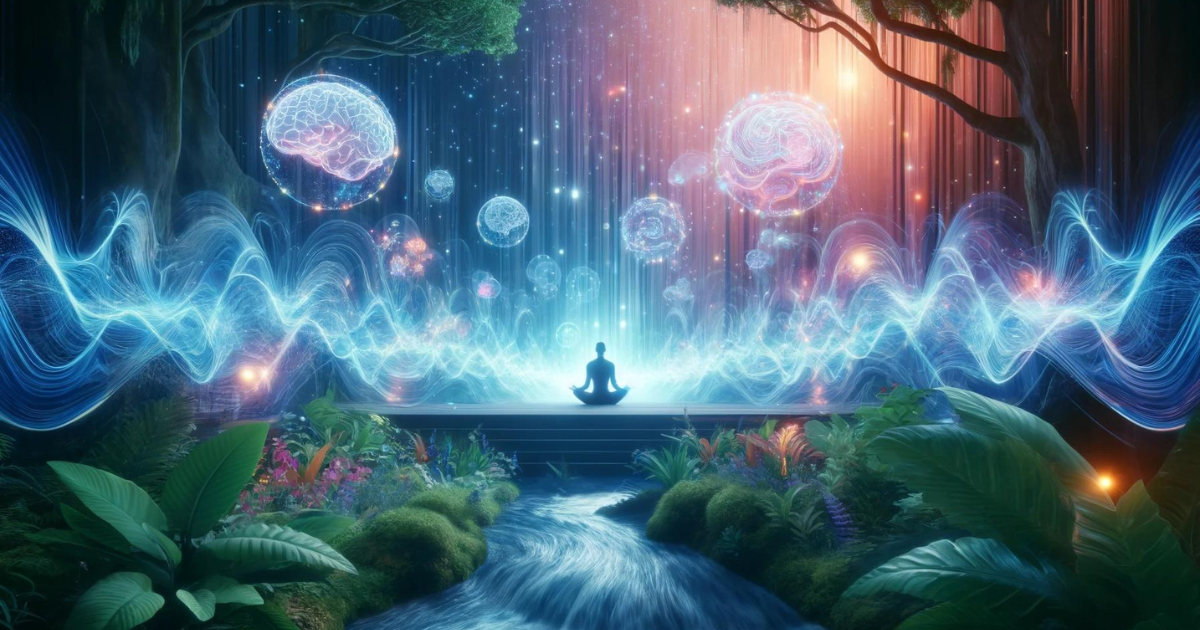 the image captures a serene and energizing environment ideal for depicting the concept of Manifesting with Sounds and Brain Activation