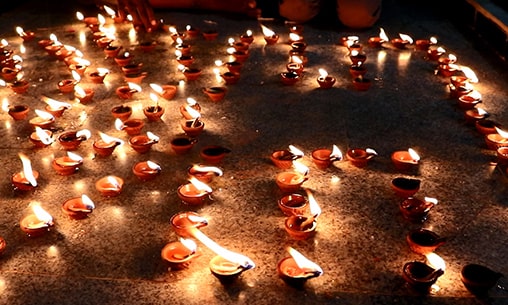 Ghee Lamp Lighting for Kala Bhairava at Kerala Powerspot 