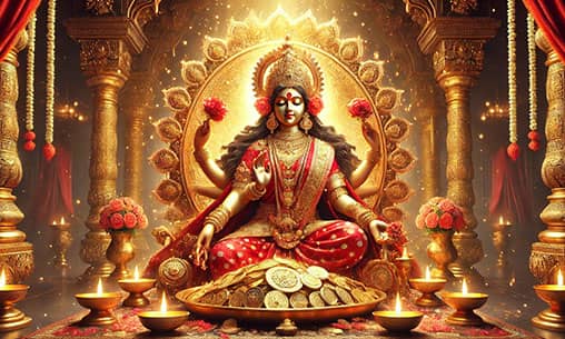 Installation & Pratishta (Infusion of Life) of Nava Dhanya Mahalakshmi Statue with Kum-Kum (Red Vermillion) and Swarna Archana (Pooja With Gold Coins) and Ayutha Nama Archana (10,000 Archana)<br />
at Shreem Brzee Powerspot 
