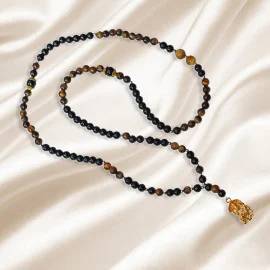 Tiger Eye and Black Onyx Mala with Narasimha Pendant