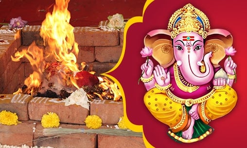Gakara Ganapati Sahasranamam (Hymn Invoking 1000 Divine Names of Ganesha) Archana using Red-Hibiscus Flowers followed by 8-Priest Ikshumaya Sampatprada Dhanadhipa Ganesha Fire Lab