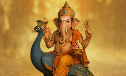 Chidananda Mayuresha Ganapati (Bliss-Filled Peacock-Riding Form)
